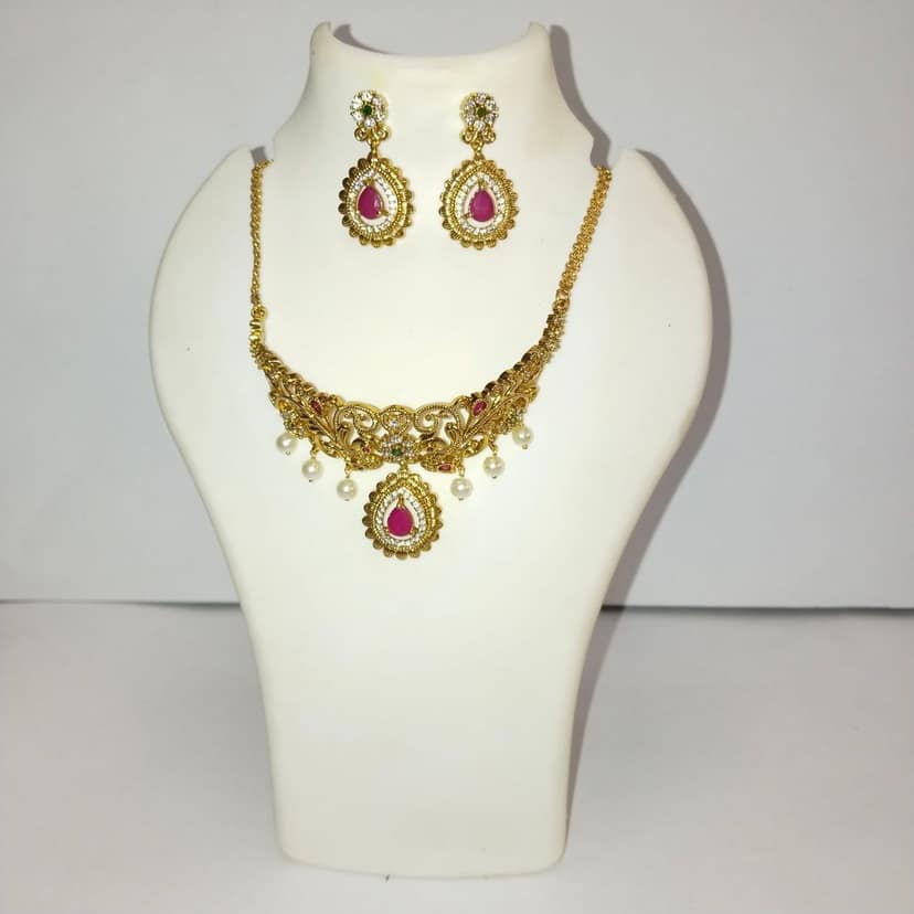 Indian Traditional Gold Plated Kundan Meenakari Pearl Necklace Set view 4