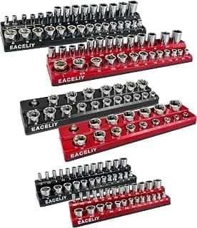 EACELIY Magnetic Socket Organizer Set, 1/2", 1/4" and 3/8" SAE & Metric Deep & Shallow Socket Holder Kit, holds 141 stanard Sockets, attaches to steel box/tool cart (sockets not included) 丨6PCS
