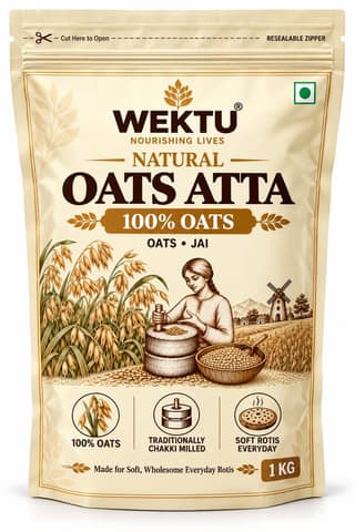 WEKTU Natural Oats Atta 1 kg | 100% Oats | Oats Flour | Resealable Zipper Pack