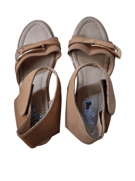 Women's Light Brown Faux Leather Wedges with Crisscross Straps and 3-inch Heel view 3
