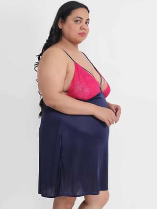 Klamotten Women's Plus Size Sexy Babydoll Dress With Lace for Honeymoon BB39N