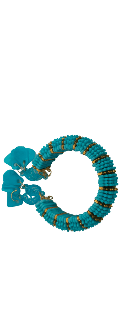 "Blue Beaded Bracelet with Flower Charm" view 2