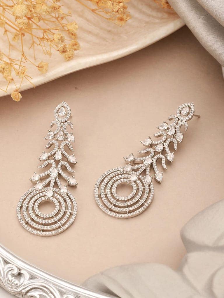 Silver Toned AD Zircon Studded Designer Spiral Long Earrings view 2