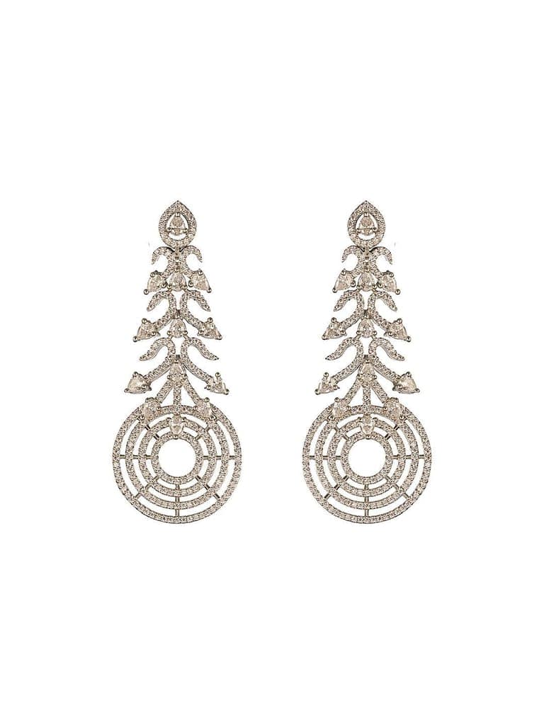 Silver Toned AD Zircon Studded Designer Spiral Long Earrings view 5