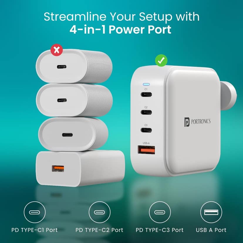 Portronics 100W Adapto 100 Pro Fast Charging Four Port Adaptor view 3