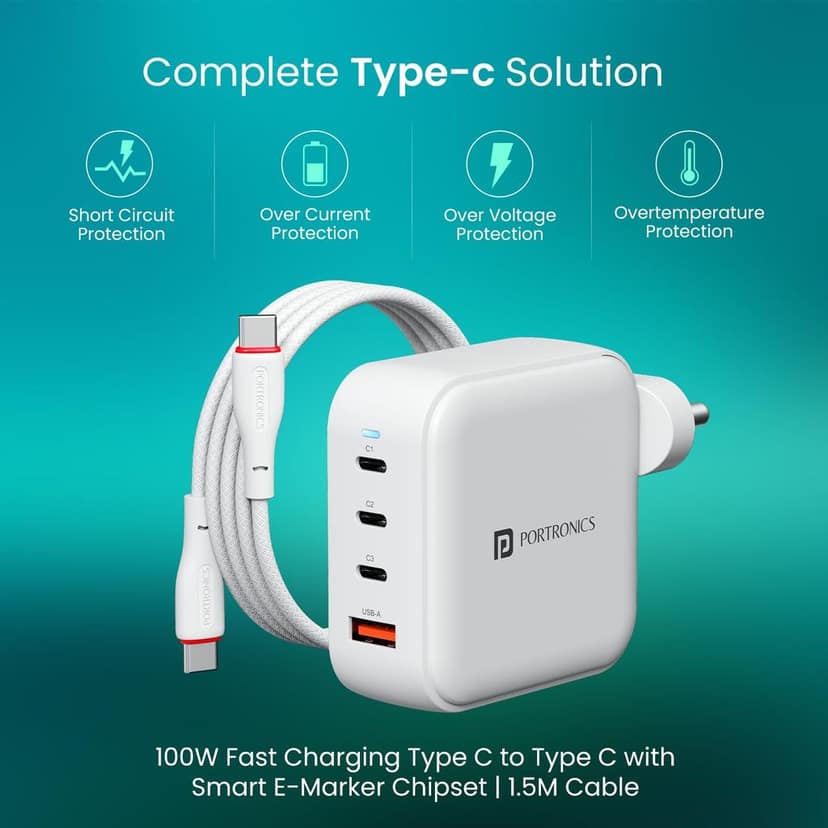 Portronics 100W Adapto 100 Pro Fast Charging Four Port Adaptor view 4