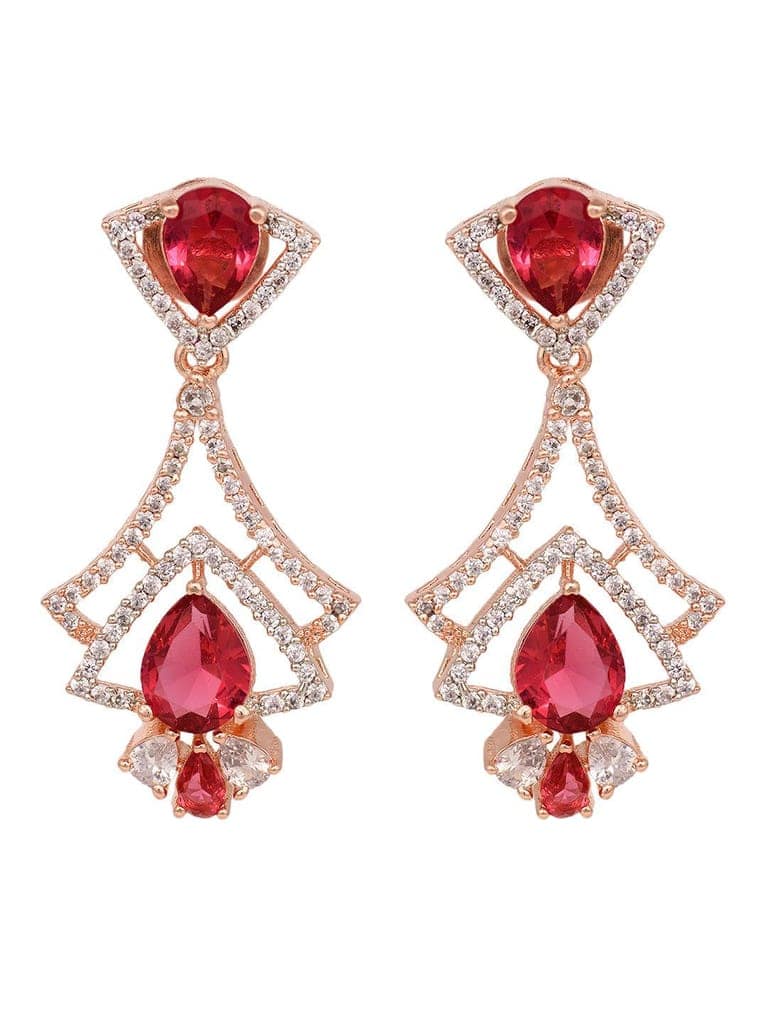 Rose Gold Plated Pink Ruby & White AD Studded Quirky Dropdown Earrings view 4