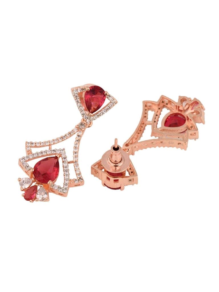 Rose Gold Plated Pink Ruby & White AD Studded Quirky Dropdown Earrings view 5