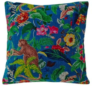 Kirti Finishing | Blue Monkey Print Velvet Cushion Cover 16 inches