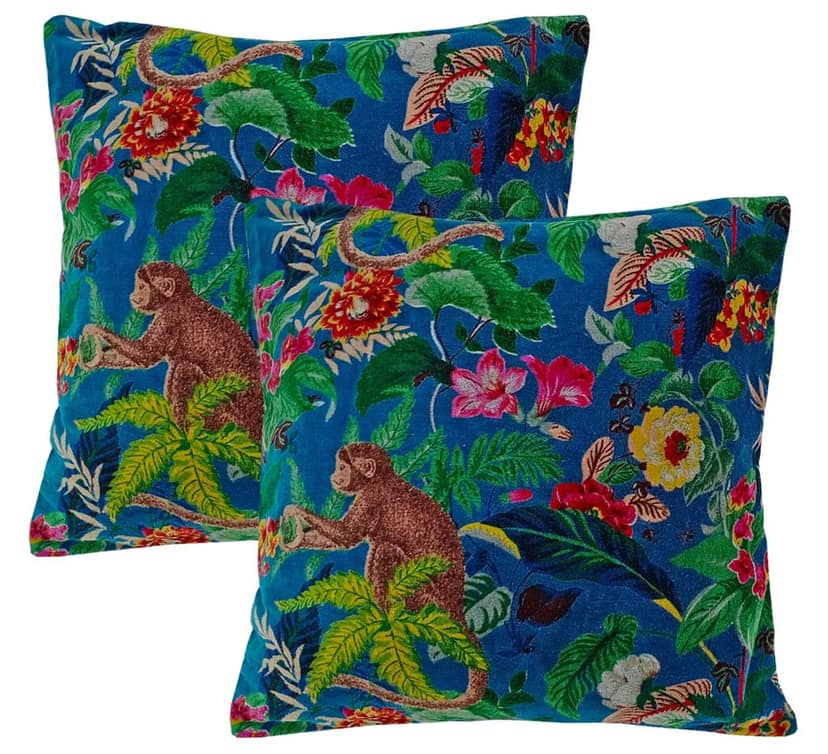 Kirti Finishing | Blue Monkey Print Velvet Cushion Cover 16 inches view 3