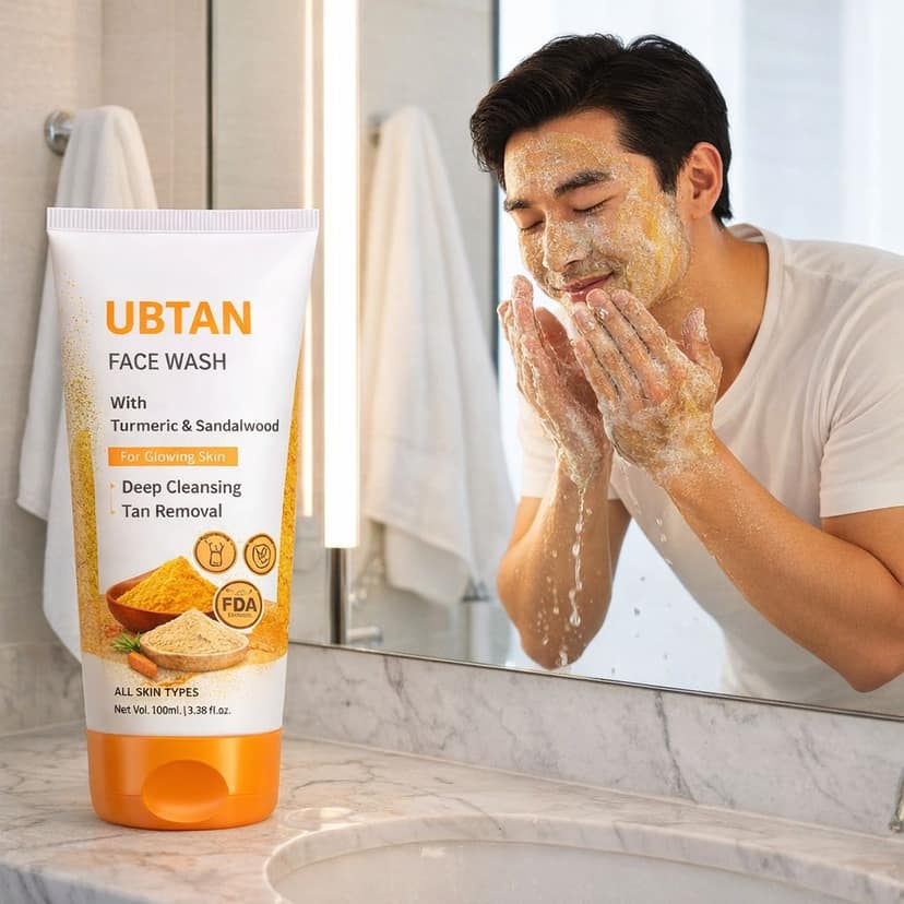 Ayurvedic Ubtan Face Cleanser (Pack of 2) 100ml each – Deep Cleansing Face Wash for Acne, Dark Spots & Oil Control Best Tan Removal & Skin Brightening Haldi Ubtan Face Wash for Women & Men Sandalwood Face wash view 4