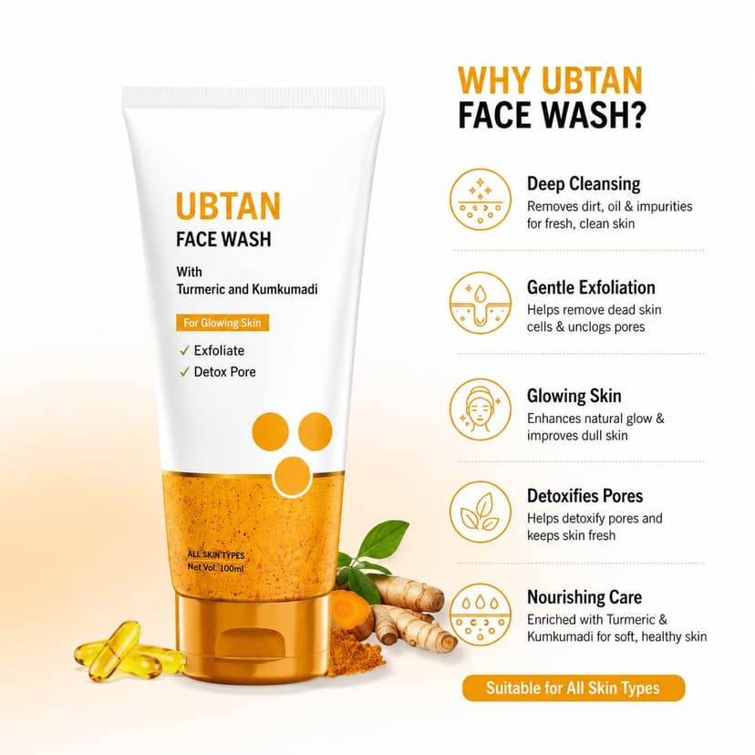 Ayurvedic Ubtan Face Cleanser (Pack of 2) 100ml each – Deep Cleansing Face Wash for Acne, Dark Spots & Oil Control Best Tan Removal & Skin Brightening Haldi Ubtan Face Wash for Women & Men Sandalwood Face wash view 7