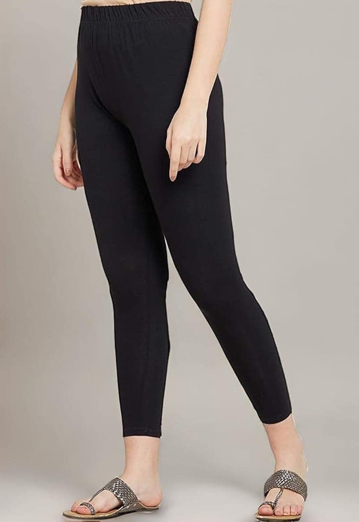Classic Black Women's Cotton Blend Stretch Leggings view 2