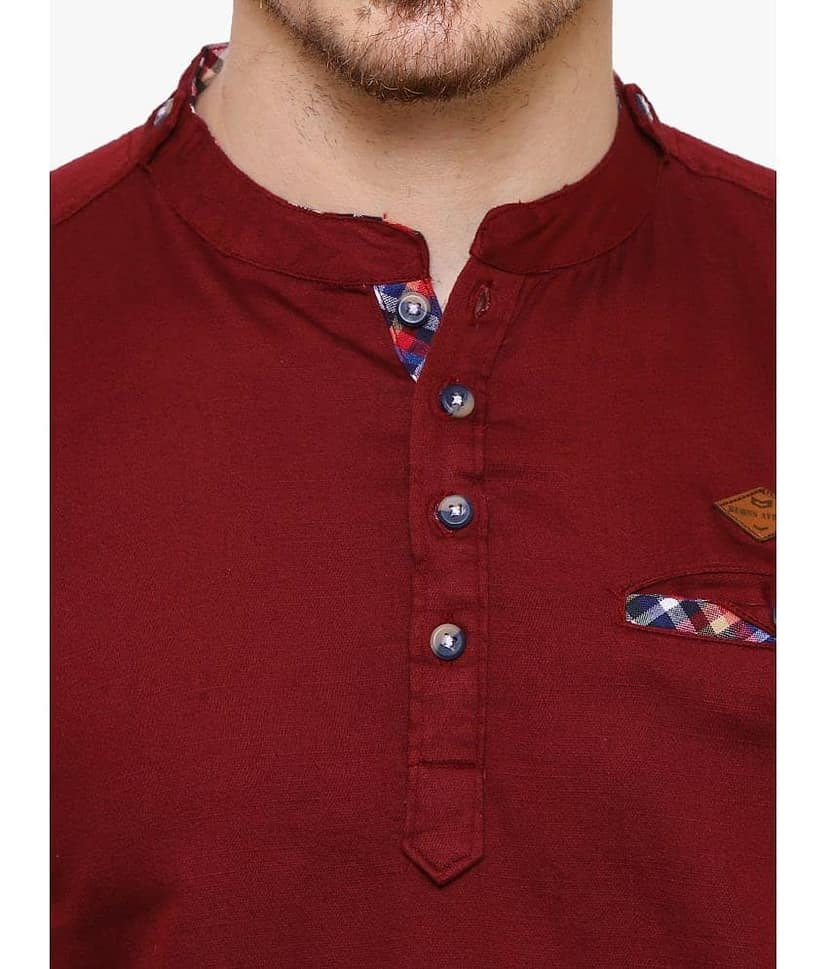 Kuons Avenue - Maroon Cotton Men's Shirt Style Kurta ( Pack of 1 ) view 2