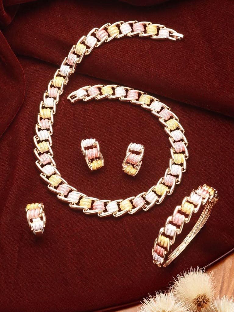 Anti-Tarnish Rose Gold Plated Tricolor Combo Jewellery Set view 3