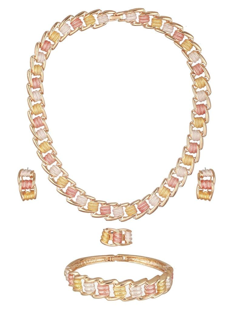 Anti-Tarnish Rose Gold Plated Tricolor Combo Jewellery Set view 7