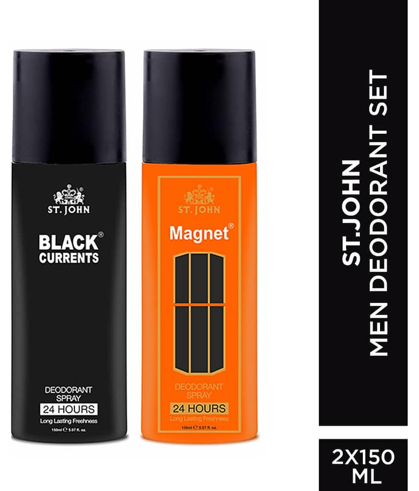 St. John Black Current & Magnet Spicy & Woody Deodorant Spray for Men 150 ml ( Pack of 2 )