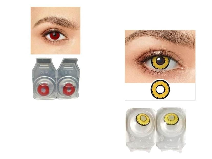 RED AND GOLDEN YELLOW MD SPARKLE 2 PAIR MONTHLY CRAZY CONTACT LENS/HORROR LENS WITH CASE, LENS HOLDER AND 80ML SOLUTION (PACK OF 2 PAIR) view 2
