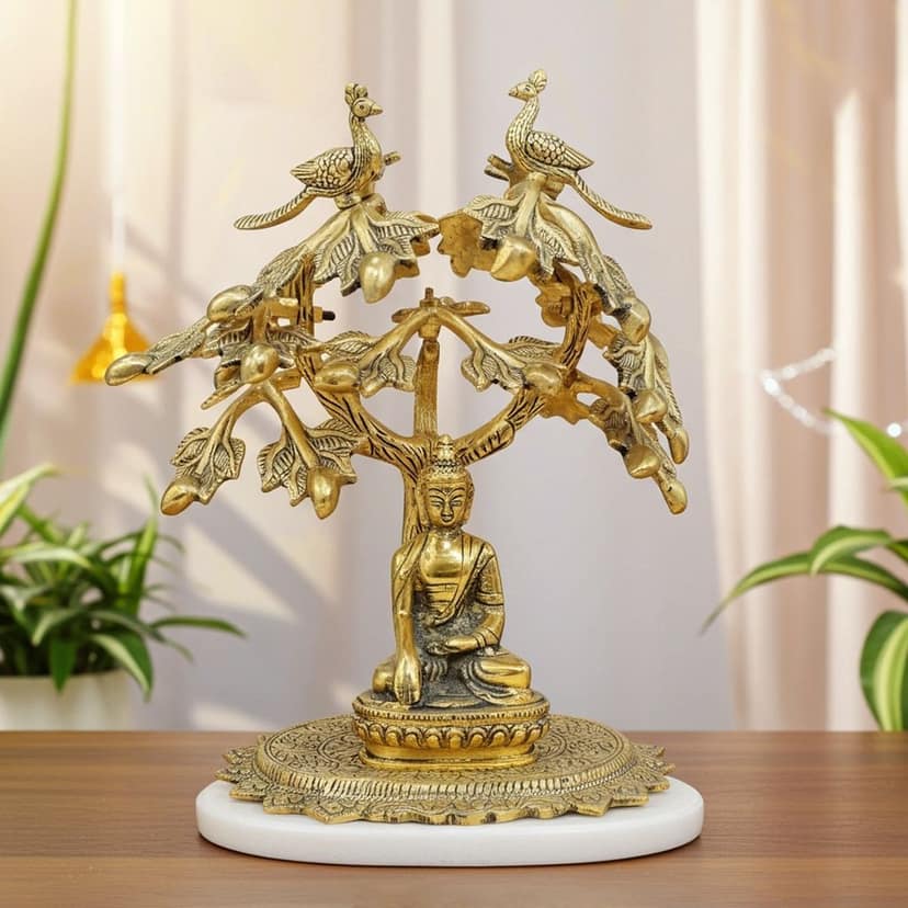 Aluminium Buddha Under Bodhi Tree Statue | Meditation Home Decor, Height : 13 Inch (ASMAS524 C)