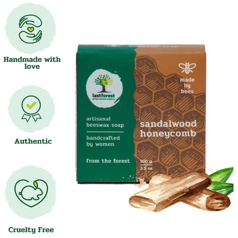 Last Forest Beeswax Soap (100gm), Herbal Bathing Soap for Glowing Skin, Handcrafted, Handmade, 100% Natural Ingredients, Moisturizing, Natural Beeswax, Bathing Soap for Men & Women (Sandal) view 7