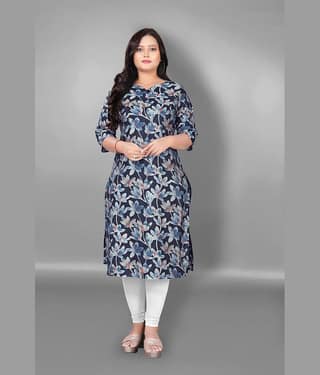 RIAANA Women Chanderi Printed A-line Kurti ( Blue )