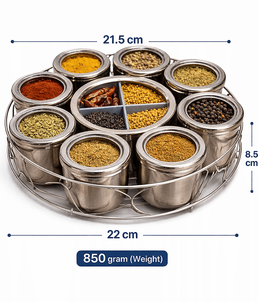 Visaxmi 12 in 1 Masala Box Steel Silver Spice Container ( Set of 12 ) view 2