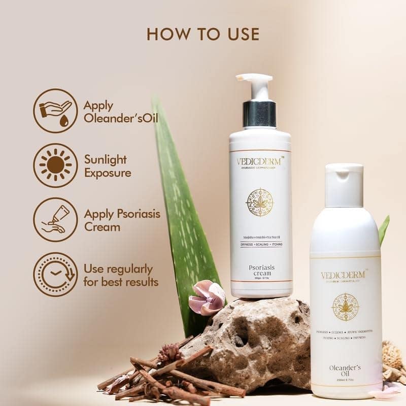VEDICDERM Cream & Oleander Skin Care Oil Combo for Dry, Itchy Skin | Natural Steroid-Free Formula | Helps Soothe Irritation & Retain Moisture | 200ml Cream + 200ml Oil view 3