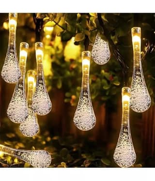 SPARKWORLD 14-LED Water Drop Fairy String Lights 10 ft Copper Wire, Warm White, Plug-In