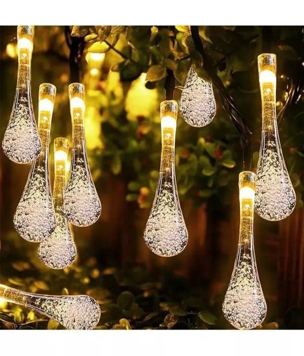 SPARKWORLD 14-LED Water Drop Fairy String Lights 10 ft Copper Wire, Warm White, Plug-In