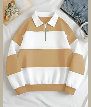 ENITOR Men Cotton Blend Regular Fit Striped Polo T Shirt ( Beige )