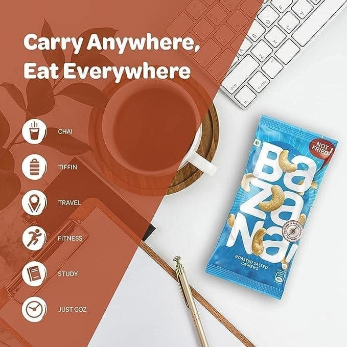 Bazana Roasted Salted Cashews | High Protein, Fiber, Healthy Fats | Perfect On-The-Go Snack | Handy Salted Snacks, Nutty Delight, 18g, Pack of 24 view 4