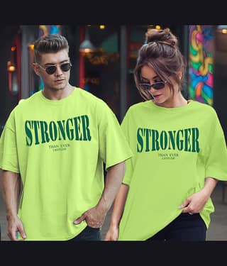 Leotude Lime Green Blended Oversized Fit Couple T-Shirt
