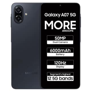 Samsung Galaxy A07 5G (Black, 4GB RAM, 128GB Storage) | 6.7 inch HD+ 120Hz Display | MediaTek Dimensity 6300 | 50MP + 2MP Rear Camera | 6000 mAh Battery