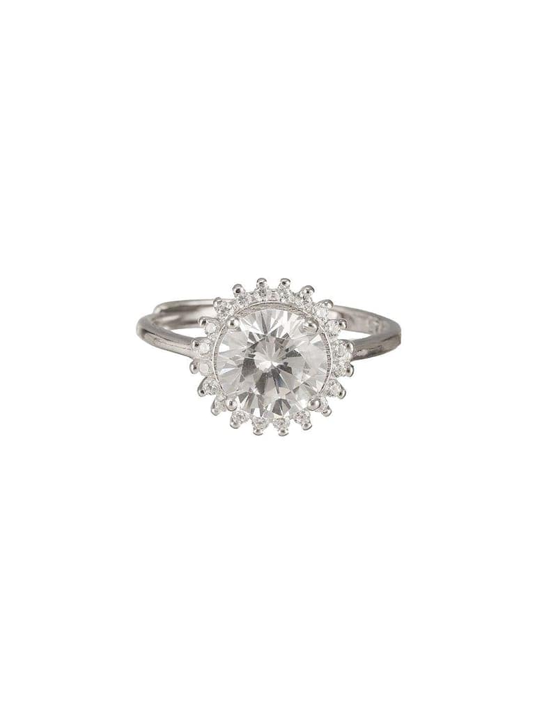 925 Sterling Silver Rhodium Plated Zircon Studded Floral Contemporary Adjustable Finger Ring view 5