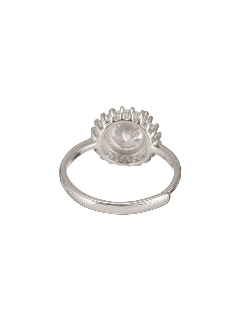 925 Sterling Silver Rhodium Plated Zircon Studded Floral Contemporary Adjustable Finger Ring view 6