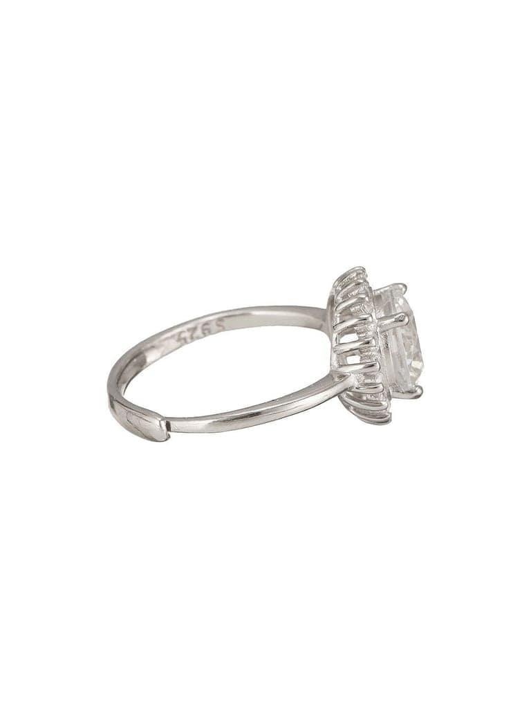 925 Sterling Silver Rhodium Plated Zircon Studded Floral Contemporary Adjustable Finger Ring view 7