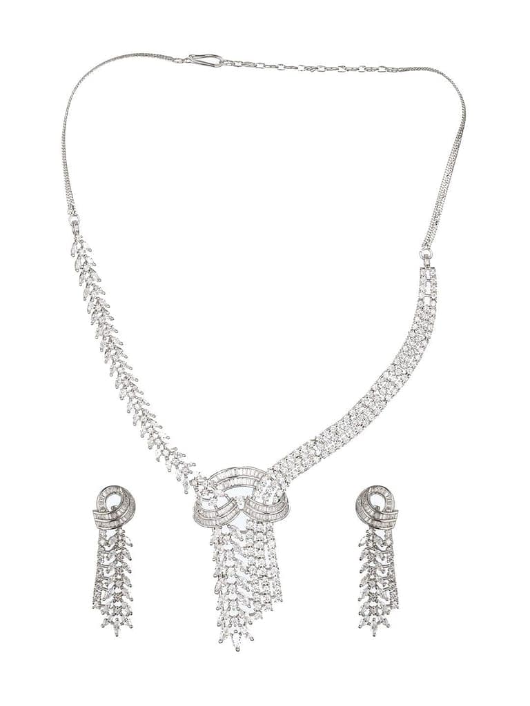White Rhodium Cubic Zircon Studded Luxe Necklace Jewellery Set view 4