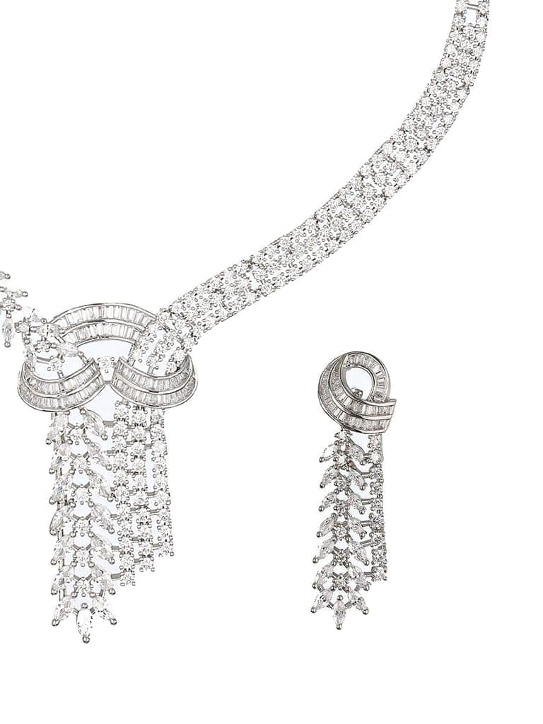 White Rhodium Cubic Zircon Studded Luxe Necklace Jewellery Set view 7
