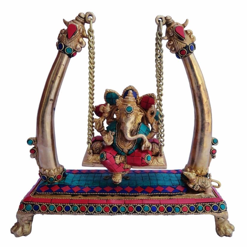 Brass Showpiece Ganesh Jhula Statue (BSMAS179) view 2