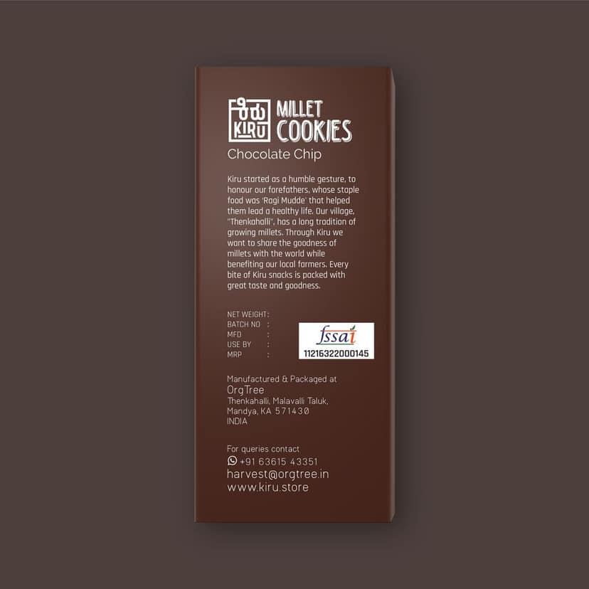 Kiru Millet Chocolate Chip Cookies | Pack of 3 | Healthy Cookies | Gluten Free Biscuit | Healthy Snacks | Millet Biscuits | Millet Snacks | Choco Chip Cookies | Biscuits For Kids | Millet Cookies view 5