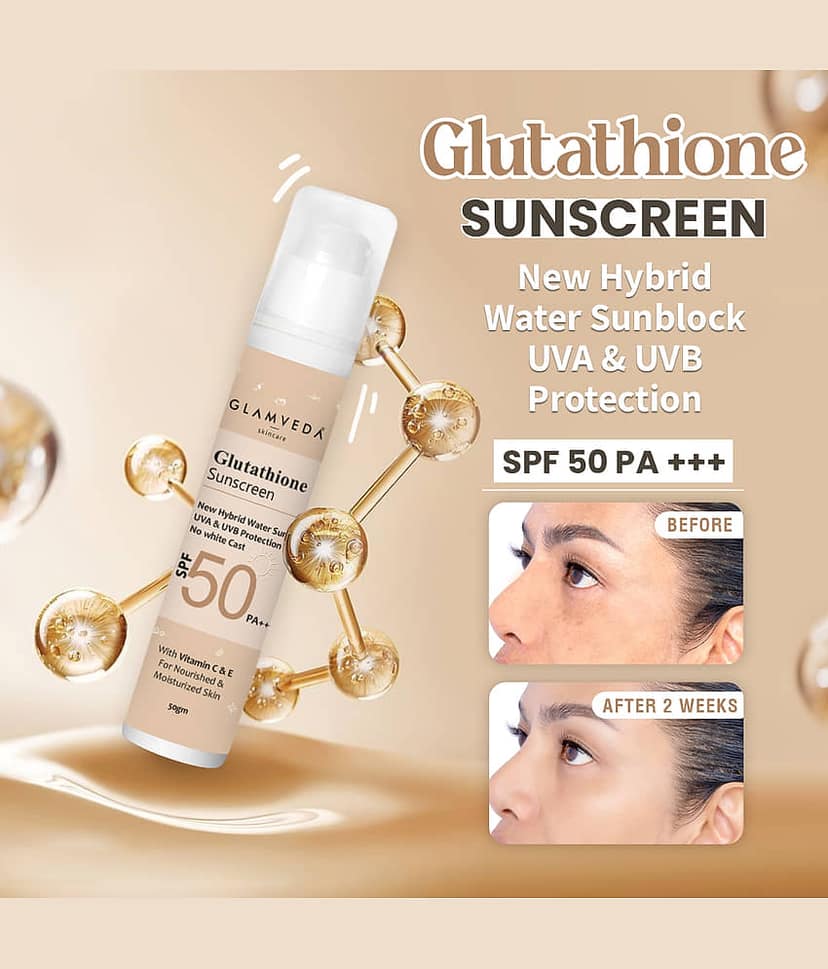 Glamveda Spf 50 Pa++ Glutathione With Vitamin C & E SunscreenUva/B & Blue Light Protection, 50ml