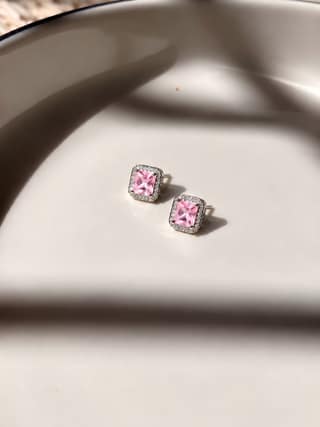 AXORA LIFE 925 Sterling Silver Pink Emerald Sparkle Stud Earrings