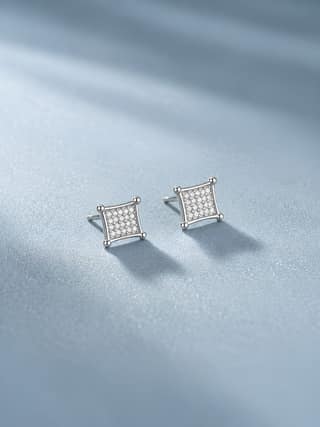 AXORA LIFE 925 Sterling Silver Square Ear Studs Silver