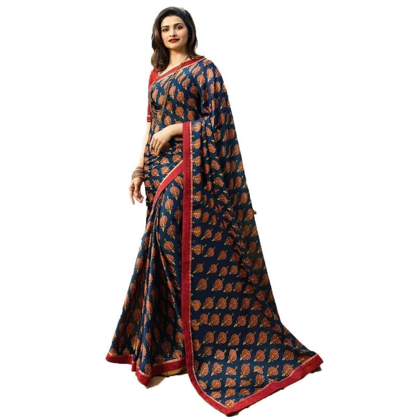 HHK Fashion Women's Printed Georgette 5.5 Meter Saree with Unstitched Blouse Piece
