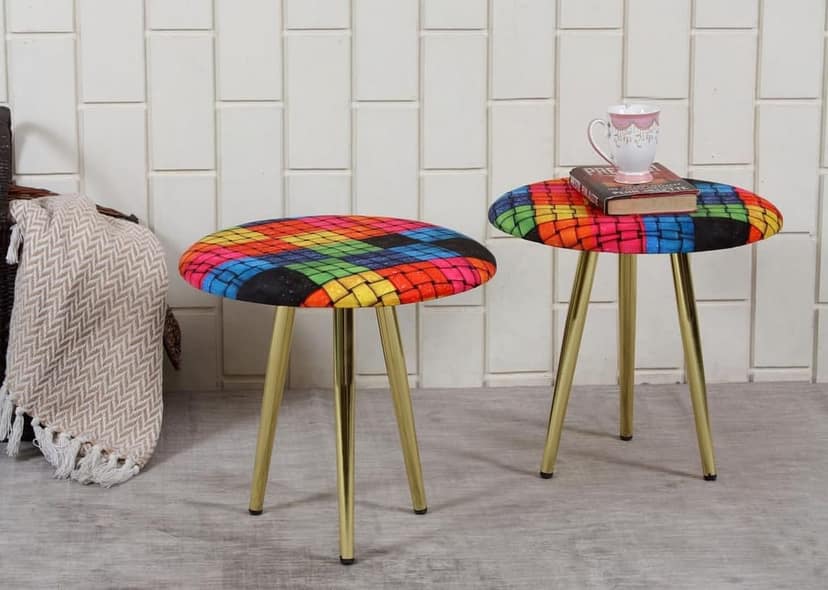 ShadowKart Ottoman Stool for Bedroom | Metal Pouffes for Sitting Ottoman | Foot Rest Wooden Ottoman Foot stools | Stool for Balcony | Make up Dressing Side Table, Metal Coffee Table 18x18x16 Inch