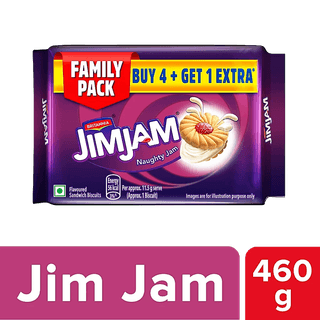 Britannia Jim Jam Cream Biscuit - Crunchy, Ready To Eat, 460 G (Buy 4 Get 1 Extra)