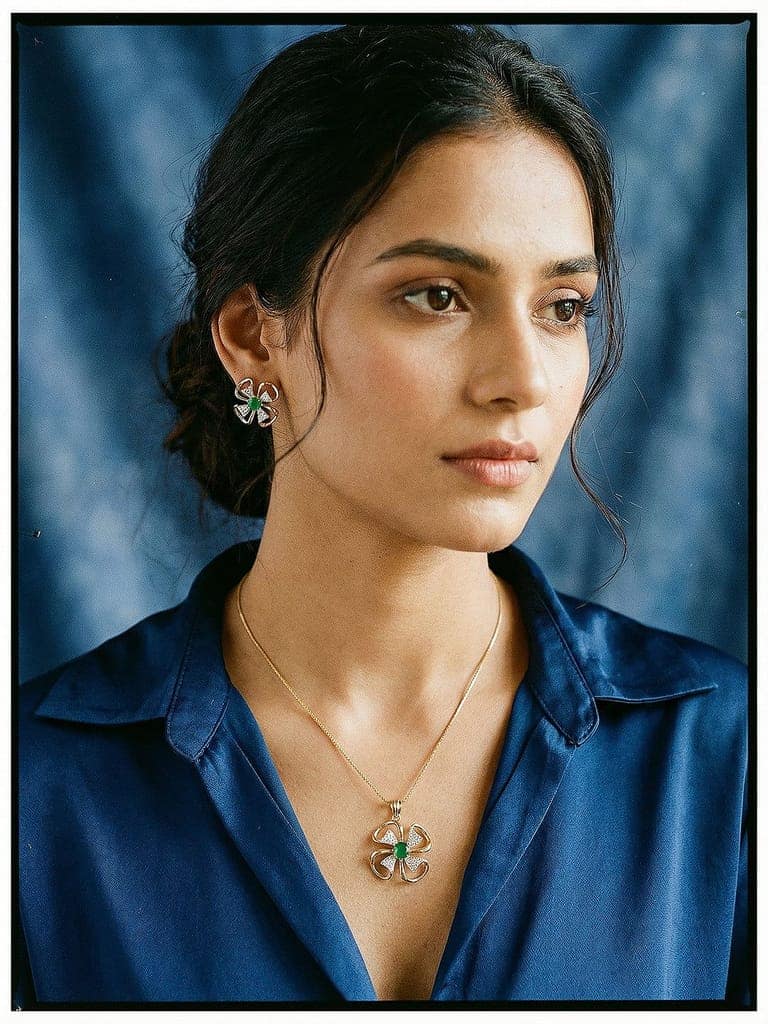 Gold Toned AD Studded Designer Minimal Floral Pendant Jewellery Set view 3