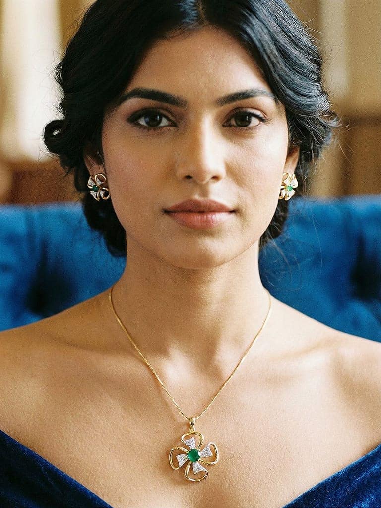 Gold Toned AD Studded Designer Minimal Floral Pendant Jewellery Set view 6