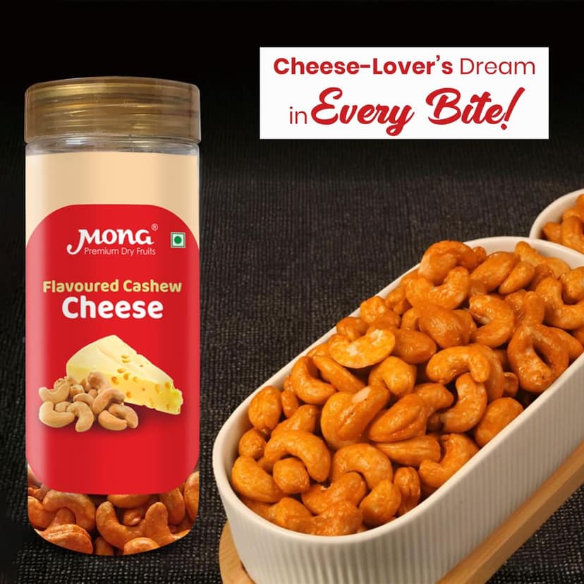 Mona Premium Cheese Flavoured Cashews - Gourmet Dry Fruit Snack view 3