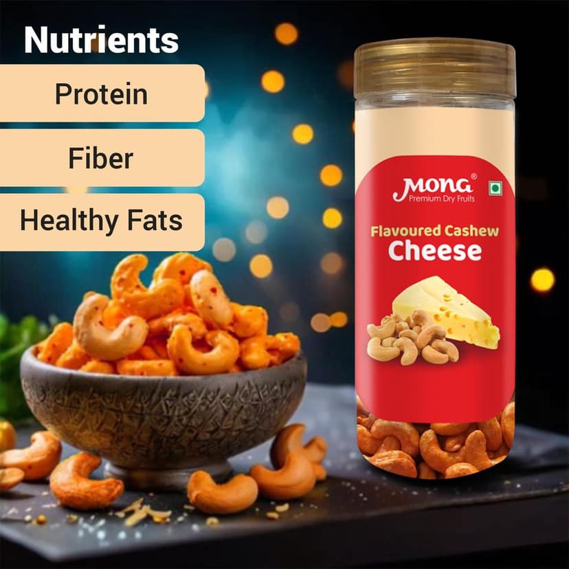 Mona Premium Cheese Flavoured Cashews - Gourmet Dry Fruit Snack view 4